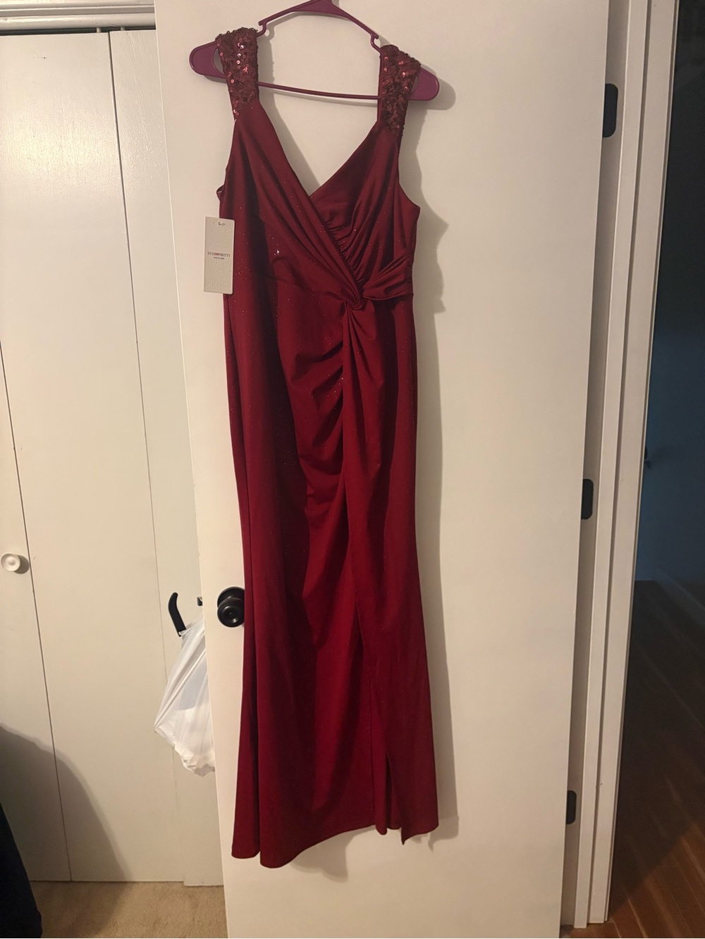 Ever Pretty Wine Red Ruched V-Neck Evening Gown with Embellished Straps